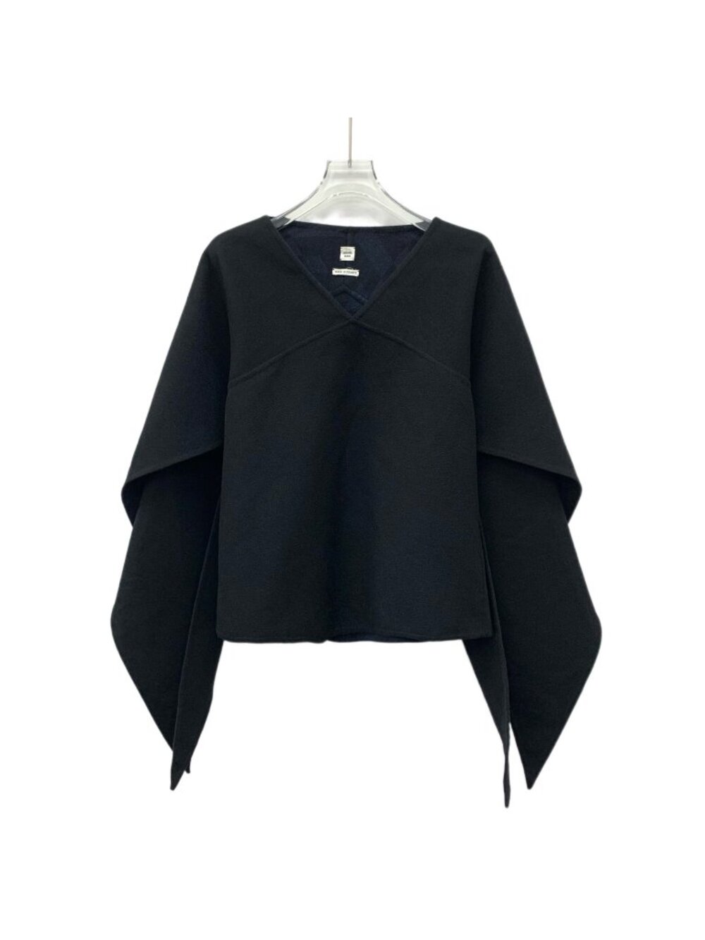 Hermès Black Cashmere V-Neck Cape Coat